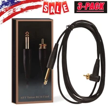 Tattoo Power Supply Silicone Angled RCA Clip Cord 1/4" Phono Plugs 6 ft 3-Pack