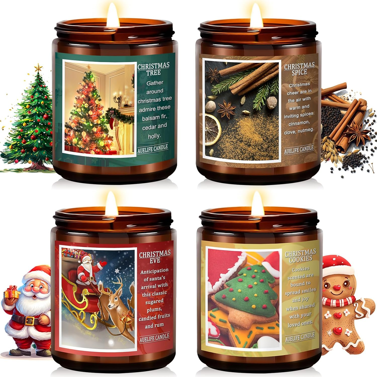 Christmas Candle Set | 4Pack Christmas Scented Candle Holiday Candle Gifts - Soy