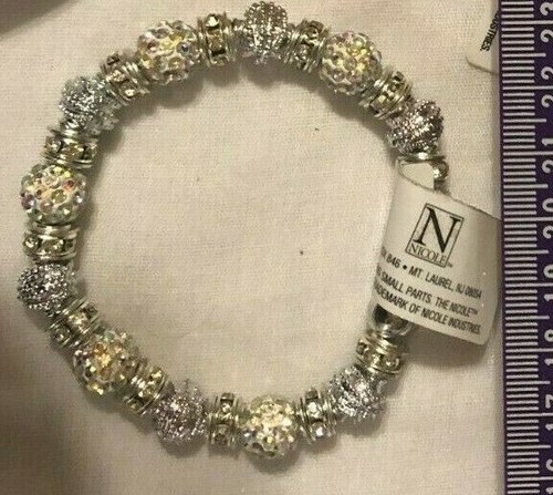 Nicole Glass Beads Elastic Bracelet. Sparkly Shiny Blue Silver Pink Gold Grey - Picture 17 of 18