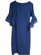 Adrianna Papell Solid Dark Blue 3/4 Sleeves Sheath Dress Size 4
