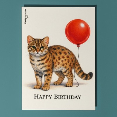 Wildkatzen Party rostige gefleckte Katze: kleiner Jäger Happy Birthday Karte personalisiert