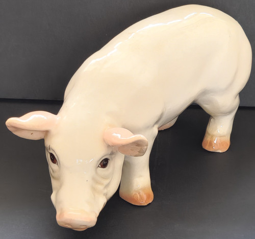 Vintage X Large Heavy Ceramic Pig Figure Farmhouse Butcher Shop Display Ornament