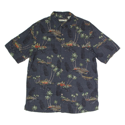 BATIK BAY Pineapple Herren Hemd Schwarz Verrücktes Muster M Kurzarm Viskose