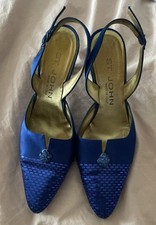ST. JOHN Vibrant Blue Satin Sequin 3.25 Heels Pumps Size 6 Adjustable Strap