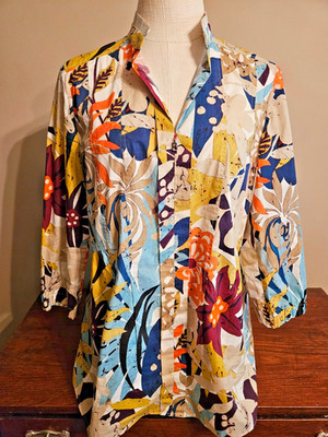 BOGNER women's size 10 (EU 40) tunic top blouse cotton blend colorful print EUC