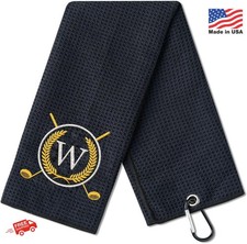 CybGene Microfiber Golf Towel 24x16 Initial-W Cleaning Cloth with Carabiner