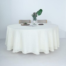 WHITE 108" Round Premium FAUX BURLAP POLYESTER TABLECLOTH Wedding Linens