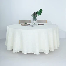 WHITE 108" Round Premium FAUX BURLAP POLYESTER TABLECLOTH Wedding Linens