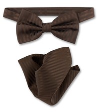 Vesuvio Napoli BowTie Chocolate Brown Stripes Mens Bow Tie and Handkerchief