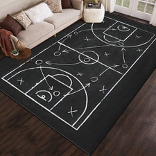 Chalkboard Basketball Court Area Rug 6x9 Ft Non-Slip Play Mat for Kids & Home