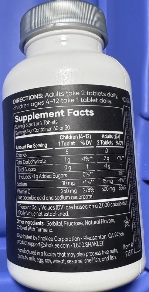 Shaklee - Masticable VITA-C Sabor Limón Natural 60 Comprimidos Foto 2 de 2