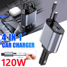 120W 4 in1 Auto Ladeger&auml;t Zigarettenanz&uuml;nder USB Adapter Einziehbares Kfz Handy