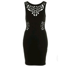 Topshop Black Laser-Cut Bodycon Club Mini Dress Size 2