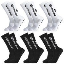 GGSTDDUP 6 Pairs Grip Soccer Socks for Men Anti Slip One Size, Black, White