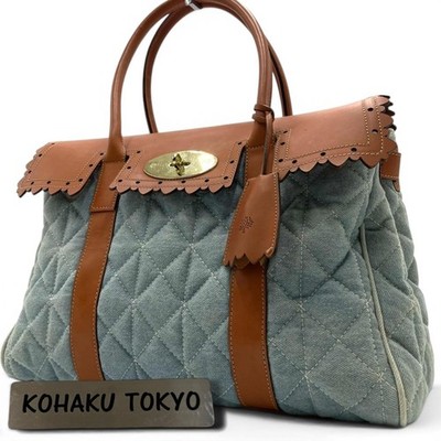 バッグ mulberry Bayswater Turn Lock leather bag MULBERRY Bayswater Turnlock Tote Bag Denim Leather Blue Brown