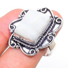 Rainbow Moonstone 925 Sterling Silver Gemstone Handmade Jewelry Ring 8" NS 20237