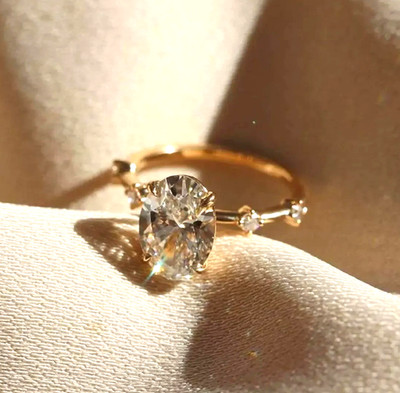 2.60 CTW Oval Cut VVS1 Moissanite Ring In 14K Yellow Gold Plated For Her 0