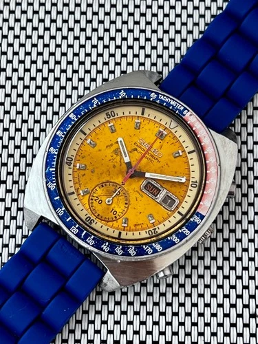 SEIKO 6139-6002 POGUE Automatic Chronograph Watch Men's Yellow Dial Vintage