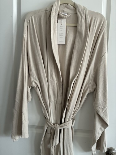 Matouk Kiran Turkish Waffle Knit Bath Robe Large beige Unisex Cotton Bamboo - Picture 3 of 10