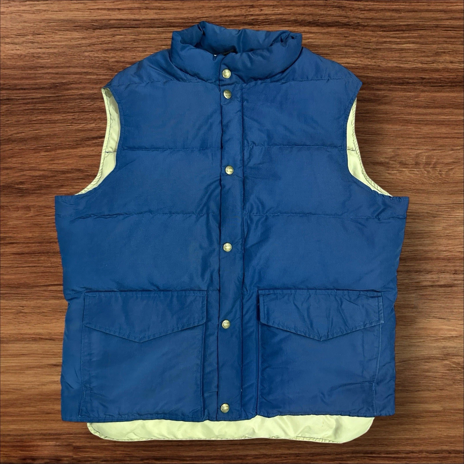 Vintage 80s Woolrich Goose Down Blue Full Zip Snap Puffer Vest - Faded Tag