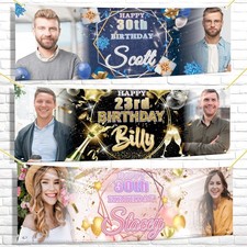 2ftx6ft Personalised Birthday photo Fabric Banner, Custom Age, Name  Party Decor