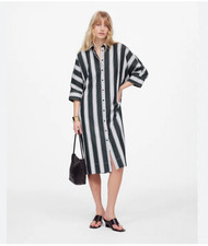 Madewell Dolman Midi Shirtdress Womens Medium Green Striped Button Front Casual