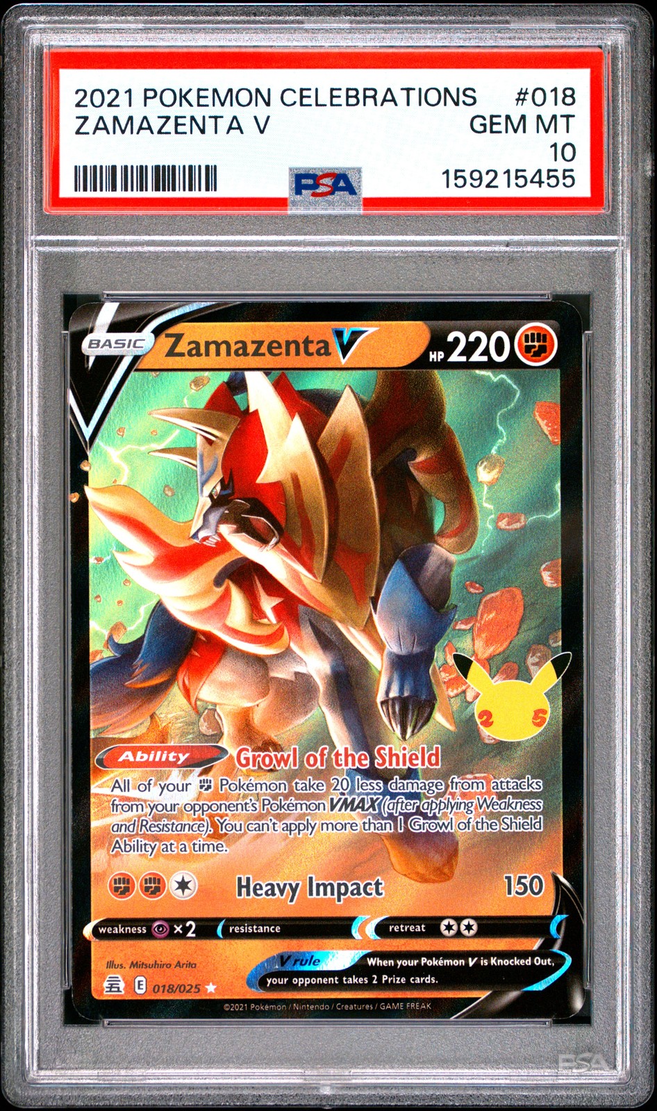 2021 POKEMON CELEBRATIONS #018 ZAMAZENTA V PSA 10