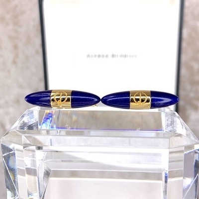 Vintage Dunhill Cufflinks Blue Stone Gold Plated AD Shape with Case