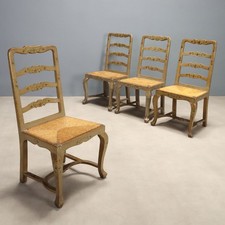 Gruppo 4 Sedie Antiche Legno Laccato Dipinto a Fiori Italia XIX Secolo Originali