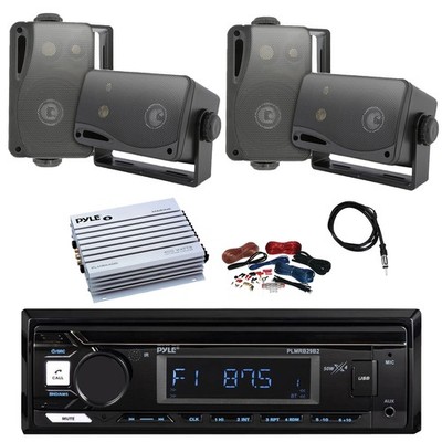 Pyle Marine Bluetooth Receiver, 4x 3.5'' 200W Speakers, Amp w/Kit, Antenna