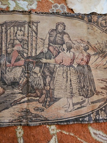 Aubusson-Style Jacquard Wall Tapestry Rococo Pastoral Spanish Farm Quixote 46x23