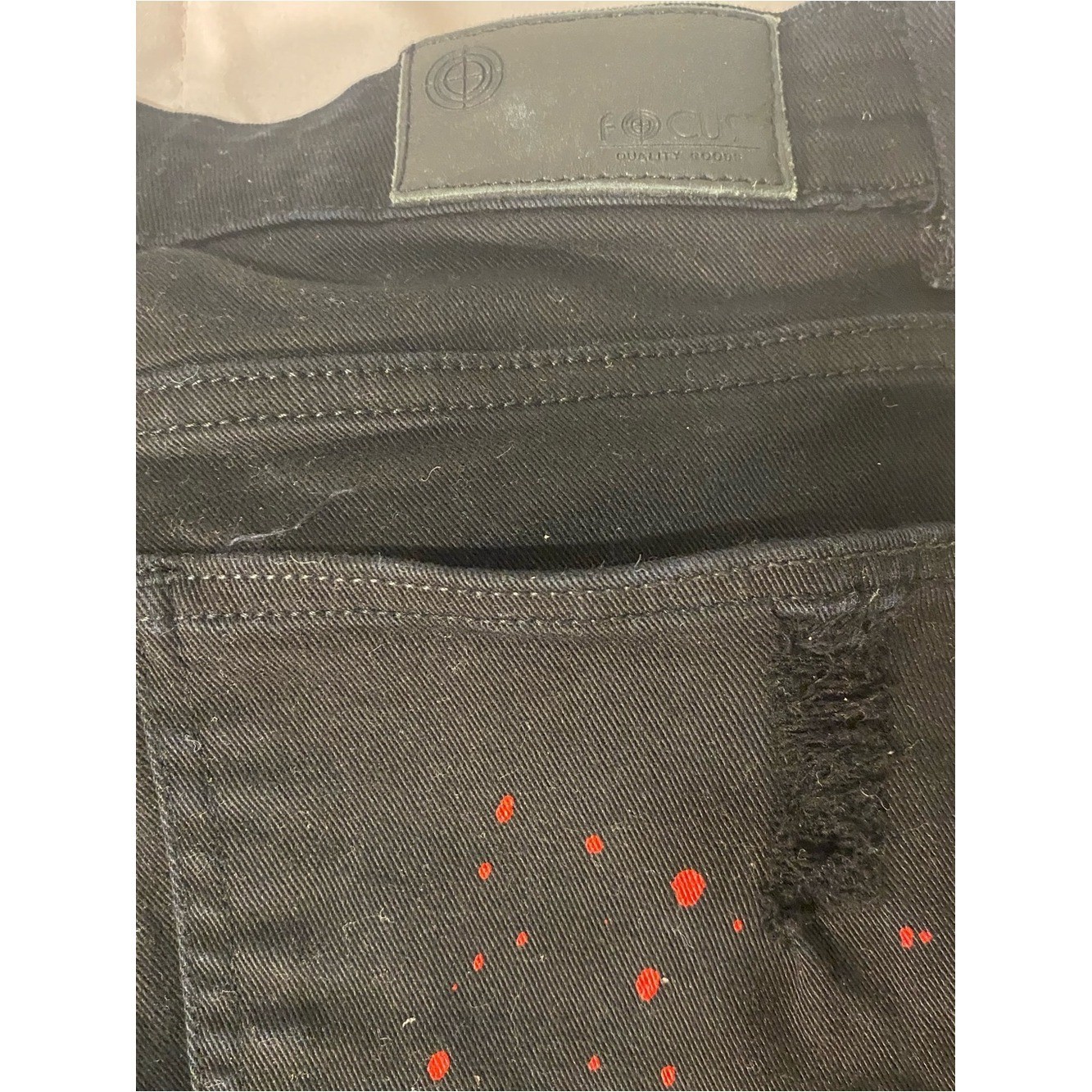 FOCUS Heartbreaker Broken Heart Distressed Splatter Denim - Rare Jet Black/Red image 7