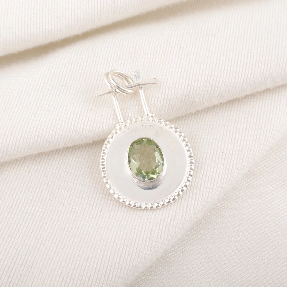 Green Amethyst Gemstone 925 Sterling Silver Handmade Jewelry Pendant 1.40" - Image 2 of 4