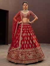 Motif Work Slub Silk Lehenga Choli Wedding Wear