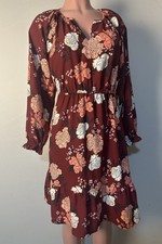 LOFT Outlet Petite Fit & Flare Dress Floral Long Sleeve Ruffle Size 2 Petite
