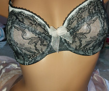 VTG lacy RETRO BRA LACY BLK WHT 30D NOS SILKY NYLON COUETTE COTTAGE PIN UP