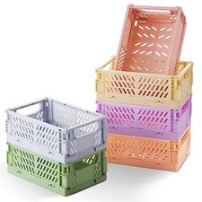 6PCS Mini Collapsible Storage Baskets 5.9x3.8x2.2" Plastic Bins Pastel