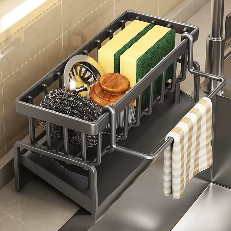 Scaffale Cucina Portaspezie Acciaio Inox con Sistema Drenaggio Lavello