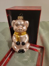HANDCRAFTED GLASS PIG CHRISTMAS TREE ORNAMENT 4 1/2" TALL IN BOX