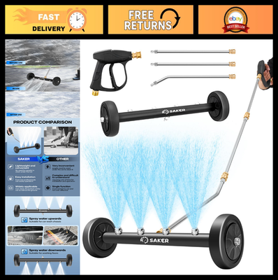 #ad 16quot; Pressure Washer Undercarriage Cleaner 4000 PSI Car Wash Attachment 3 Wands $63.99