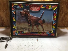 VTG Schmidt Beer Lighted Sign Chesapeake Bay Retriever Faux Stained Glass TESTED