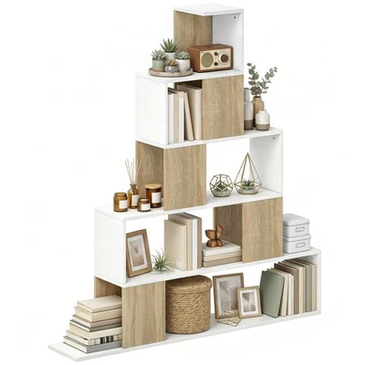 HOMCOM Étagère de rangement 120 x 22 x 131,5 cm Blanc et bois naturel - Photo 1/4