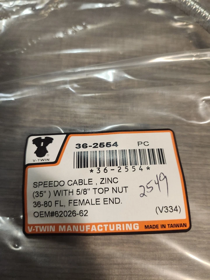 V-Twin Manufacturing 35 pulgadas Cable velocímetro de zinc - 67026-62 Harley Davidson Foto 2 de 2
