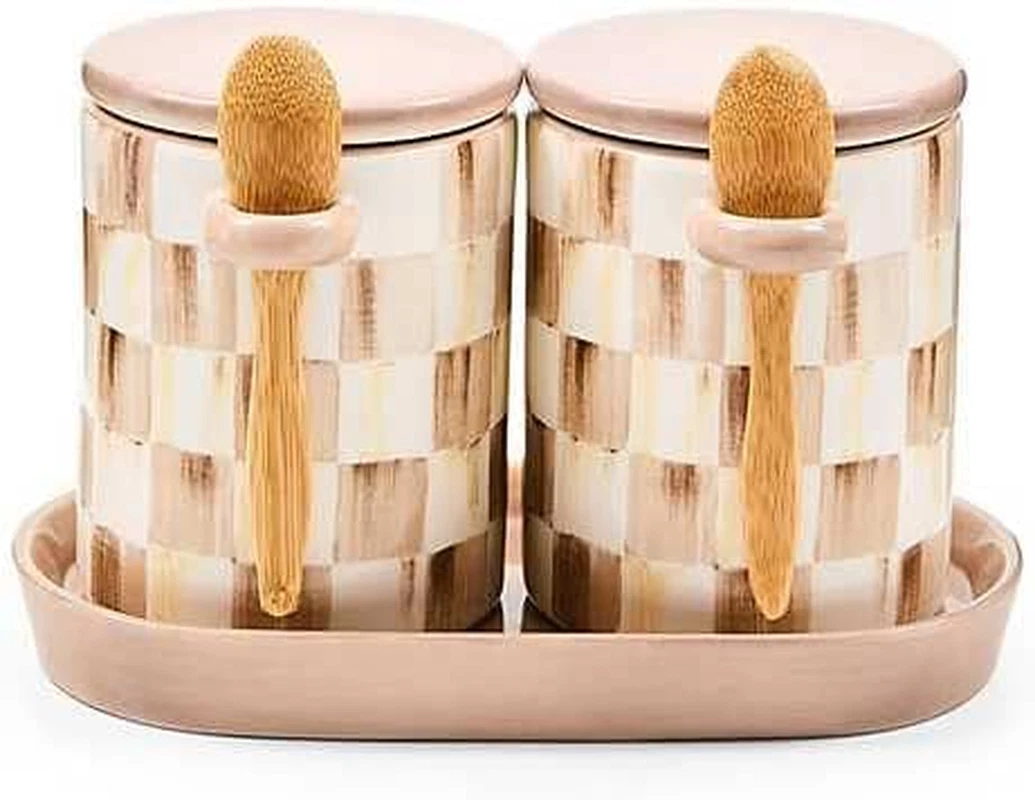 Set of 2 Ceramic Farmhouse Canisters, Kitchen Storage Containers with Lids, 26-O
