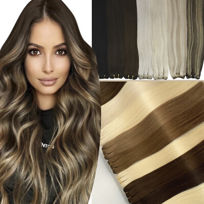 Premium Weft Human Hair Extensions Weave Sew In Double Weft Highlight Thick 100g