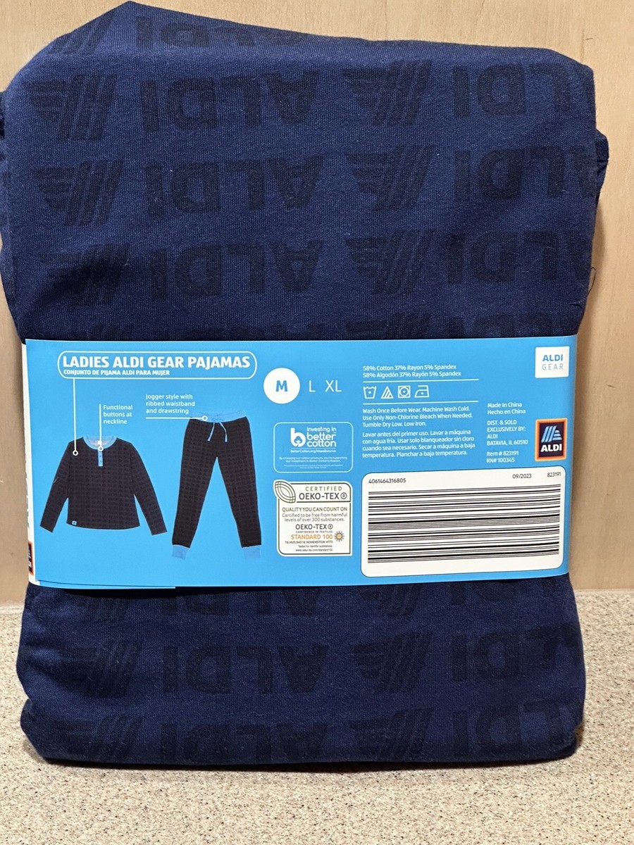 【 】Pyjama Set 関税・送料込み ALDI GEAR Women's 2023 Navy Allover Print Aldi Logo 2 PC