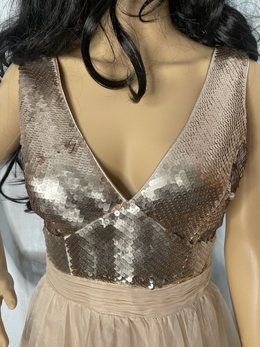 Lypsy Y2K Champagne Colour Baby Doll Dress, Sequin Bodice/Chiffon Skirt Size 8 - Picture 4 of 12
