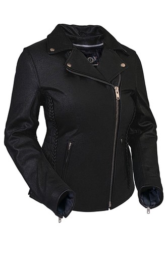 Chaqueta de cuero trenzada premium para motocicleta True Element (negra, tallas XS-3 - Imagen 5 de 12