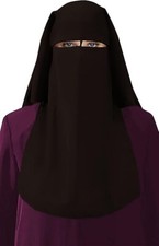 XL Long Saudi Niqab Nikab Brown 3 Layers burqa Hijab Face cover Veil Islam
