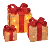 Led Geschenk Boxen 3Er Set - Rot - Weihnachten Deko Beleuchtung Timer Batterie